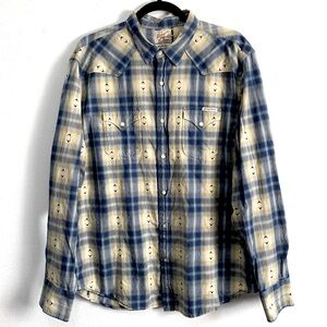 Lucky Brand Western Plaid Snap Front Long Sleeves Shirt